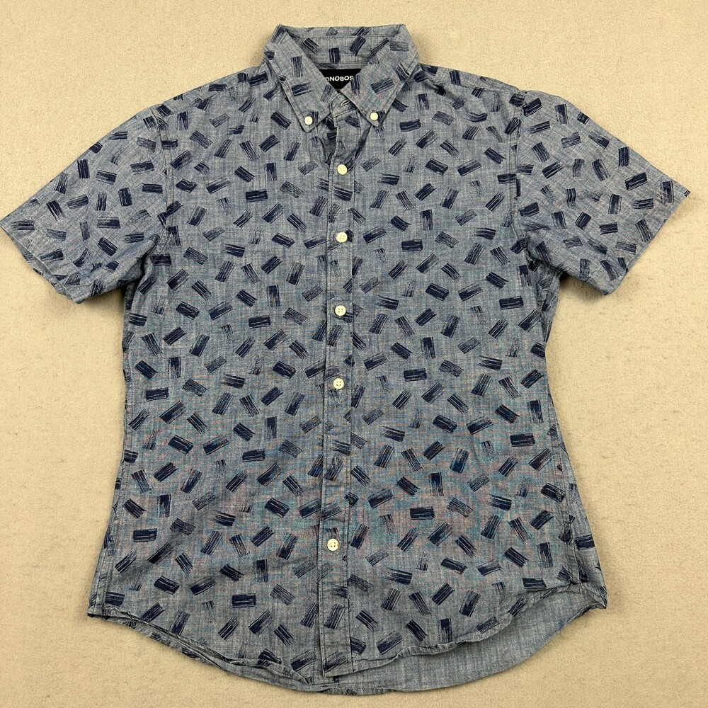Bonobos Shirt Men Medium Short Blue Geometric Tailored Short Sleeve Button Up L